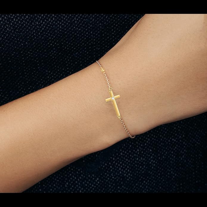 Rnivida 925 Sterling Silver Evil Eye Cross Chain Bracelet for Women,Adjustable