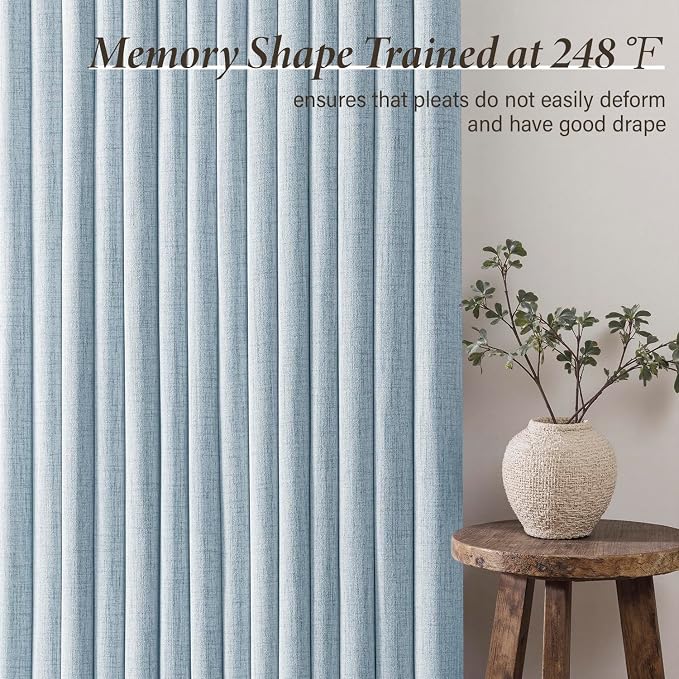 MIULEE Pinch Pleated Thick Linen Curtains 84 Inch 4 Panels Set Back Tab Memory Trained Pinch Pleat Semi Sheer Light Filtering Privacy Let Light in Window Drapes for Living Room Bedroom Chambray Blue
