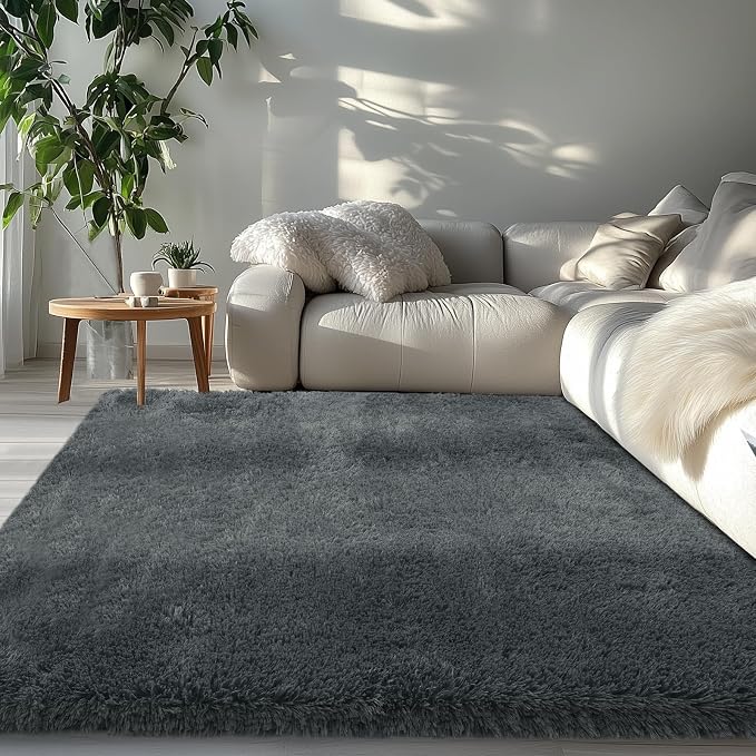 Fluffy Area Rugs 5x7 for Bedroom: Shag Rugs for Bedroom- Grey Plush Fluffy Rugs Carpets for Living Room- Soft Fuzzy Rugs for Kids Room (Gray, 5x7Feet)