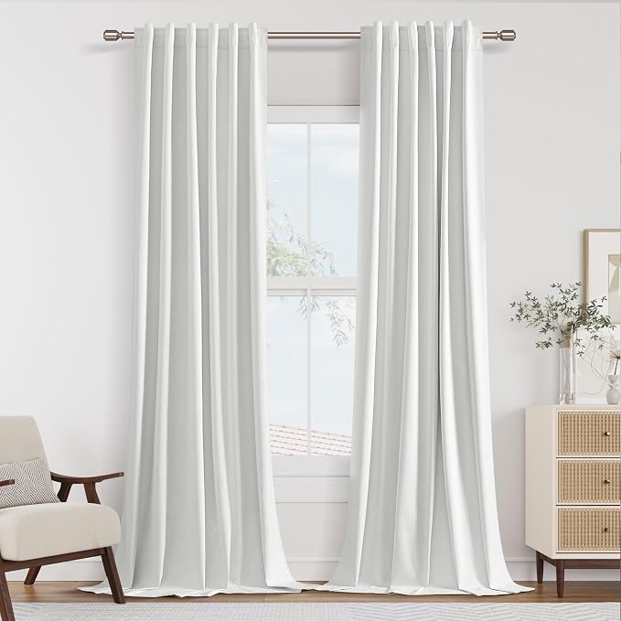 Guken 100% Blackout Linen Curtains 42 Inch Wide by 108 Inch 2 Panels Set for Living Room Bedroom Back Tab Thermal Insulated Black Out Linen Drapes Room Darkening Window Curtains