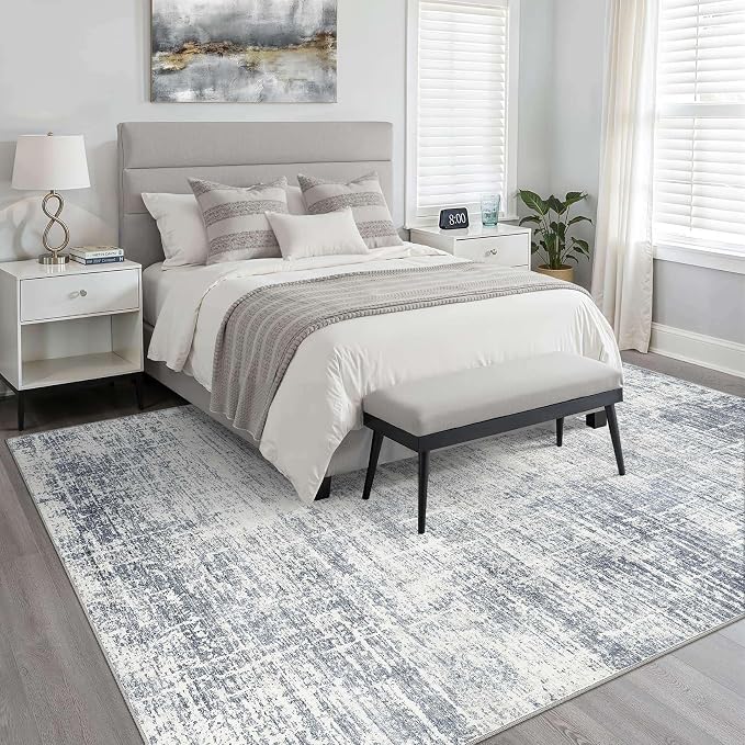 7x9 Area Rug Living Room: Washable Large Neutral Blue Rugs Abstract Soft Modern Stain Resistant Indoor Floor Non-Slip Carpet for Bedroom Nursery Kids Office Playroom Dining Room Under Table Home
