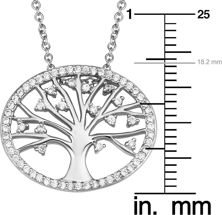 Kooljewelry Sterling Silver Cubic Zirconia Oval Tree of Life Necklace (18 inch)