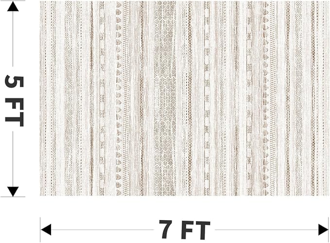 5x7 Large Area Rugs for Living Room Machine Washable Rug Distressed Indoor Carpet Neutral Moroccan Boho Rug Ultra Soft Area Rug for Bedroom Dining Room Playroom Office, Light Brown