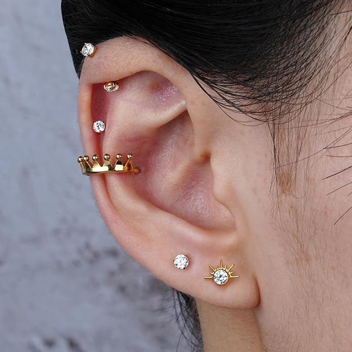 FINE4U 1PC ASTM F136 Titanium 16G Flatback Stud for Tragus, Helix, Conch 6mm 8mm - Screw on Cartilage Earring Piercing Jewelry