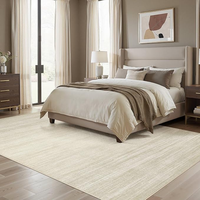 UERMEI 10x12 Washable Area Rug - Neutral Modern Abstract Living Room Rugs, Non-Slip Soft Large Indoor Floor Carpet for Bedroom Home Office & Under Dining Table Decor, Brown/Beige