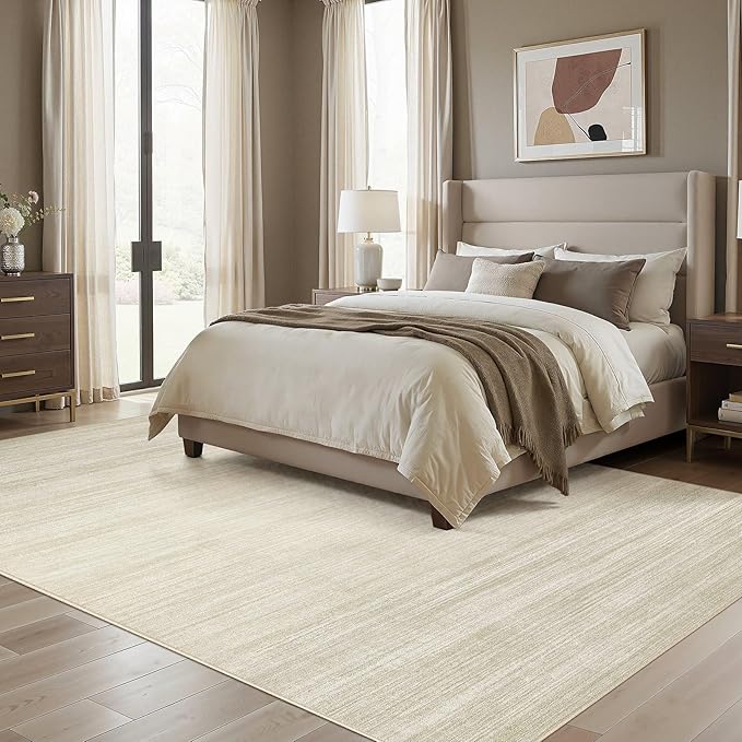 UERMEI 9x12 Washable Area Rug - Neutral Modern Abstract Living Room Rugs, Non-Slip Soft Large Indoor Floor Carpet for Bedroom Home Office & Under Dining Table Decor, Brown/Beige