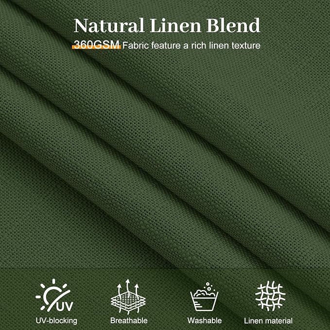 Pinch Pleated Sheer Curtains 84 Inches Long for Living Room, Linen Blend Curtain Rustic Textured Modern Light Filtering Back Tab Drapes with Hook Rings for Bedroom Office, Olive Green, W40xL84