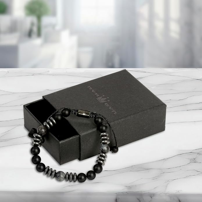 Mens Beaded Bracelet - Stone Jewelry, Black Onyx Hematite Bracelets, Mens Accessories, Adjustable