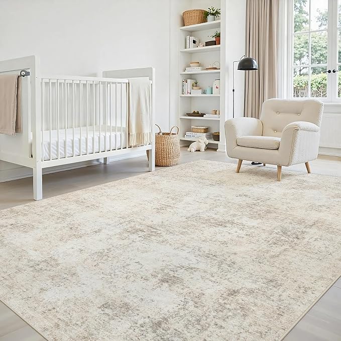 5x7 Area Rugs Living Room Rug Modern Abstract Neutral Washable Rugs Non Slip Soft Carpet Large Area Rug Low Pile Stain Resistant Non Shedding for Bedroom Nursery Dining Room Home Office Beige