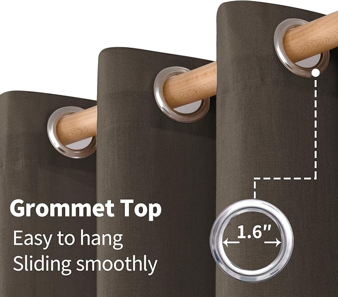 YoungsTex Brown Linen Semi Sheer Curtains 90 Inches Length for Living Room, Light Filtering Drapes Privacy with Grommet for Home Office Dining Room Bedroom, 2 Panels, 52 X 90 Inch