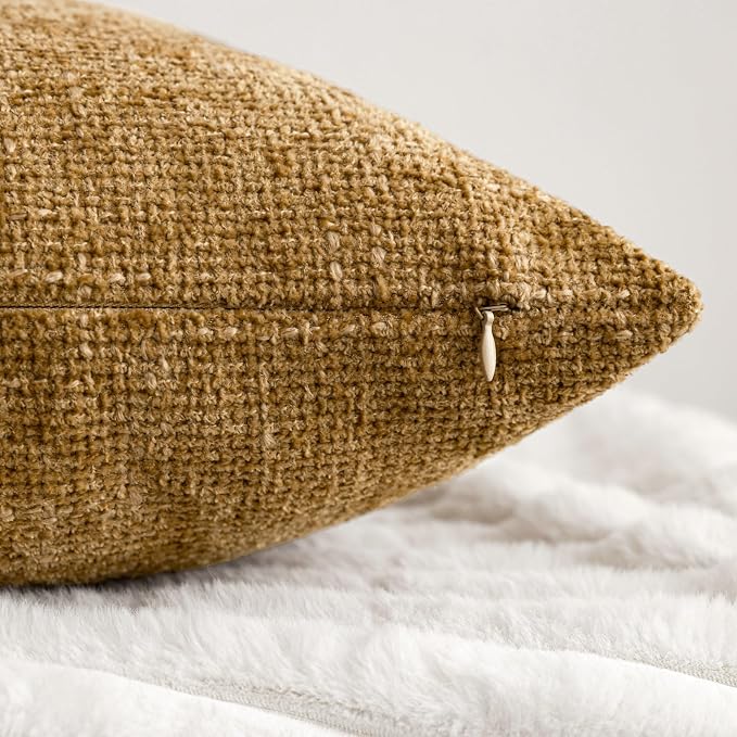 20x20 Chenille Throw Pillow Covers, Pack of 4, Neutral Beige/Yellow Series