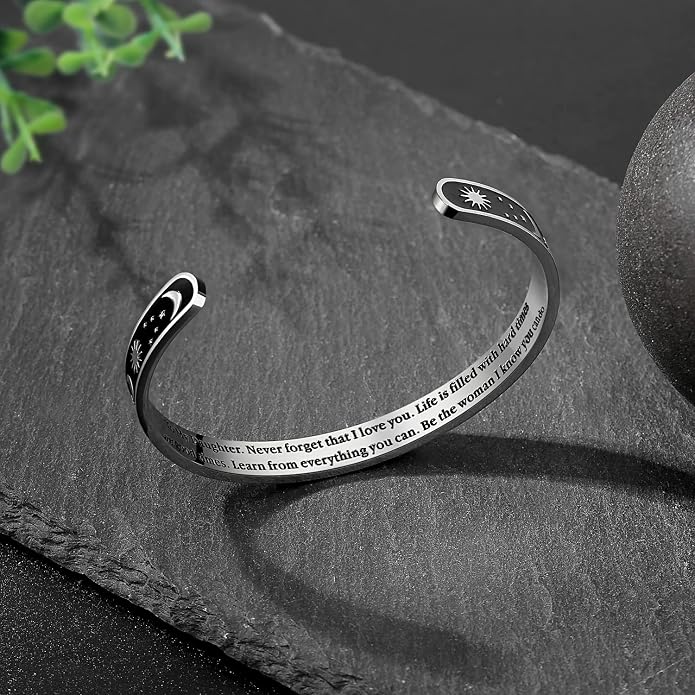 TONY & SANDY Inspirational Bracelets for Women Teen Girls Personalized Gifts for Daughter Granddaughter Mom Sister Friends Stainless Steel Engraved Cuff Birthday Easter Christmas
