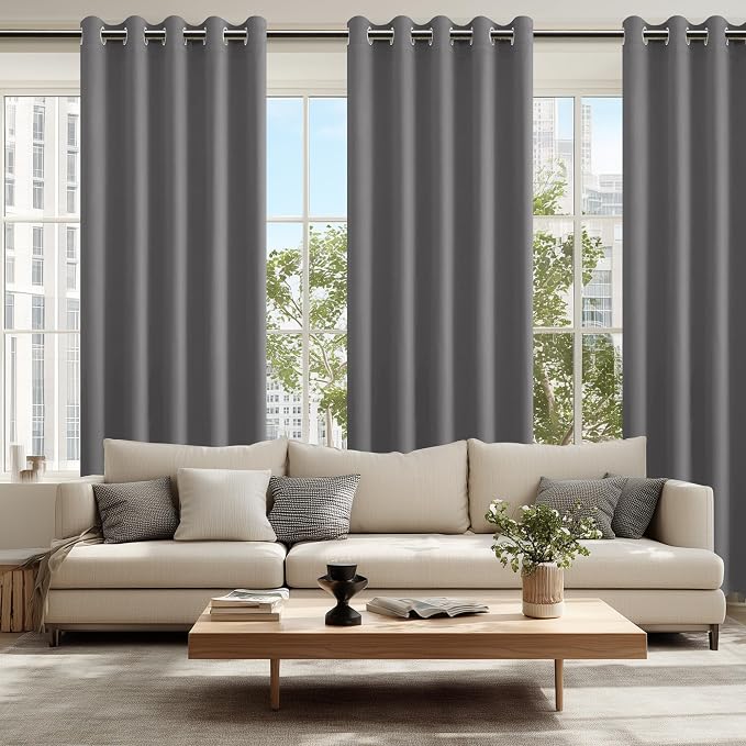 Hiasan Blackout Curtains for Bedroom, 60 x 84 Inches Long - Thermal Insulated & Light Blocking Window Curtains for Living Room, 2 Drape Panels Sewn with Tiebacks, Light Grey
