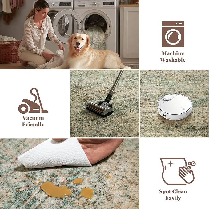 Machine Washable Area Rugs for Entryway: Door Mat Indoor Entrance 2x3 Boho Rug Vintage Distress Non-Slip Low Pile Soft Throw Carpet for High-Traffic Areas Kitchen, Hallway, Farmhouse Decor