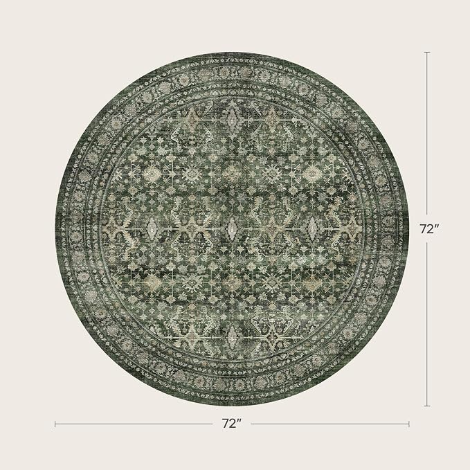 Lofus 6ft Area Rugs for Living Room, Green Washable Area Rug with Non-Slip Backing,Soft Boho Carpets for Bedroom Dining Room Home Office Indoor Nursery