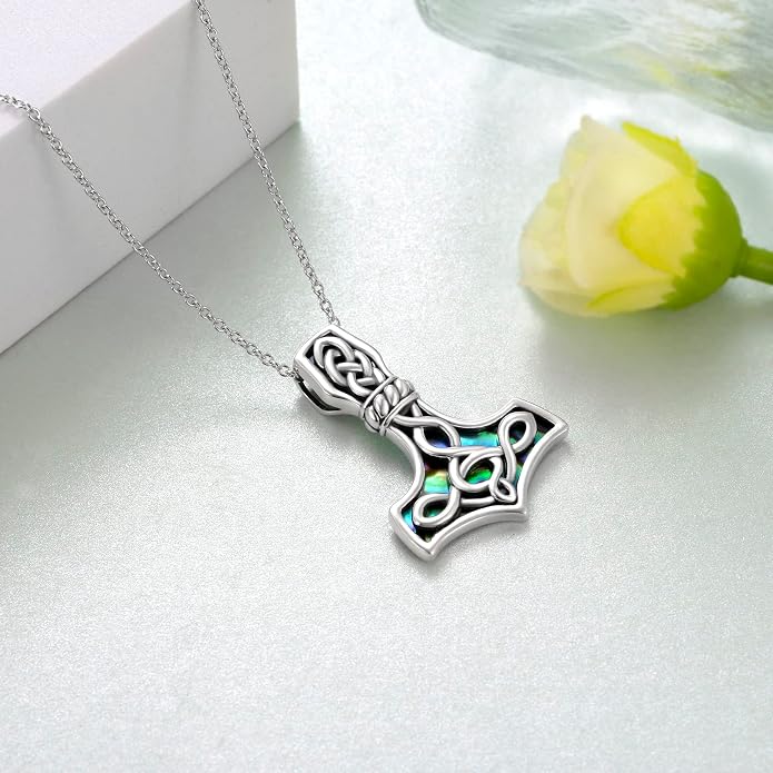 Norse Hammer Necklace Sterling Silver Norse Pagan Hammer Pendant Necklace Viking Jewelry for Men Women