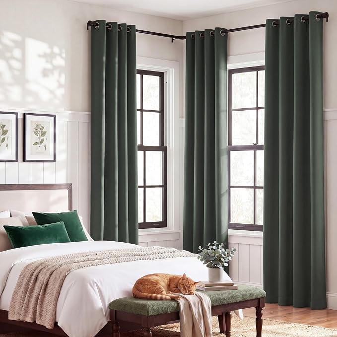 NICETOWN 100% Blackout Curtains 84 inches Long, Pair of Energy Smart & Noise Blocking Out Drapes for Baby Room Window, Thermal Insulated Guest Room Lined Window Dressing(Dark Mallard, 52 inches Wide)