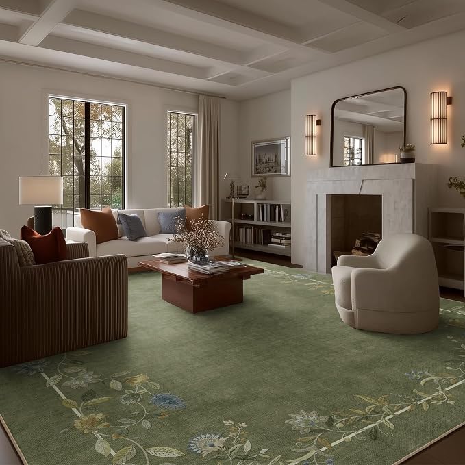 10x14 Area Rugs for Living Room: Washable Rug Stain Resistant Non Slip Low Pile Faux Wool Ultra Soft Lightweight Large Rugs for Bedroom Dining Room Under Table Rug Nursery Farmhouse Home Office