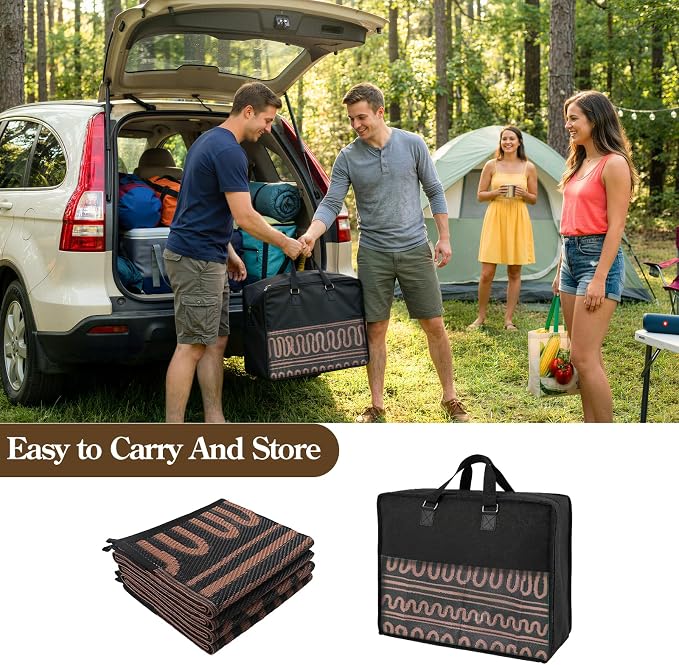 Beeiva Outdoor Rug 8x10 Waterproof for Patio, Reversible Plastic Straw Rug for Deck, Backyard, RV Camping, Black Brown