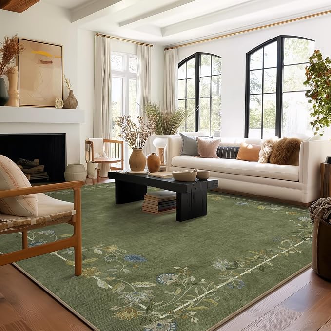 Washable Rugs 8x10 Area Rugs for Living Room: Bedroom Rug Stain Resistant Non Slip Low Pile Ultra Soft Faux Wool Lightweight Large Carpets for Dining Room Kitchen Farmhouse Home Office Indoor