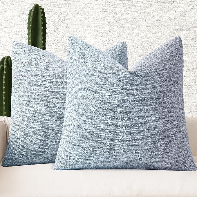 MIULEE 20x20 Decorative Lumbar Boucle Couch Pillow Covers Sky | Set of 2 Textured Neutral Throw Pillow Covers, Accent Solid Pillowcases, Sofa Living Room Home Decor