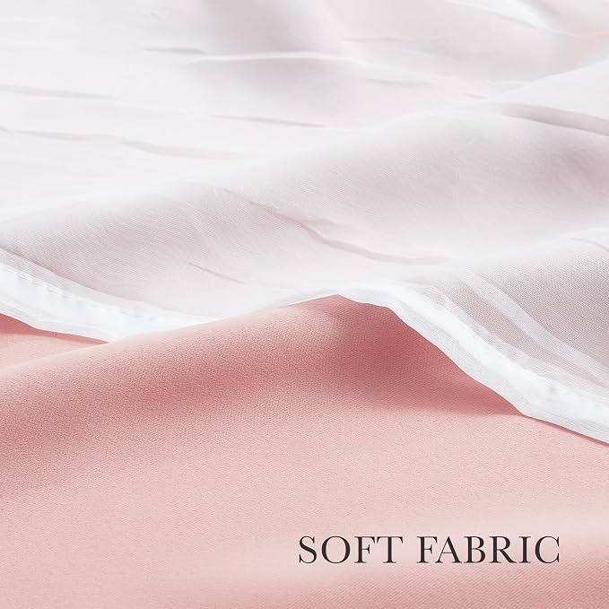 PONY DANCE Nursery Curtains Pink - Curtains for Bedroom Decor Aesthetic Cute Double Layer with Sheer Overlay Windows Covering, 52 x 84 inches, Rose Blush, 2 Panels