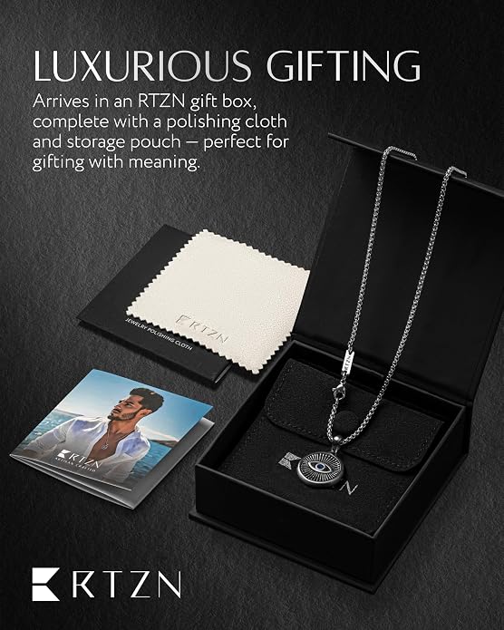 RTZN® Pendant Necklace for Men – Premium Stainless Steel Silver Pendant Necklace with 22" Chain – Waterproof & Non-Tarnish Small Pendants for Men – Bold Symbols of Strength & Legacy