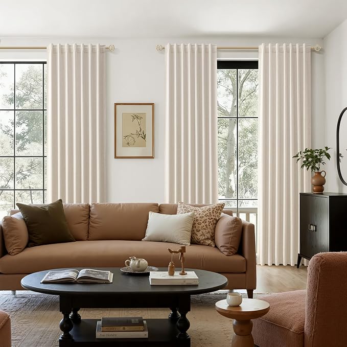 Guken 100% Blackout Linen Curtains for Bedroom 84 inches Long, Thermal Insulated Room Darkening Black Out Drapes for Living Room, Back Tab Rod Pocket 2 Panels Set,Cream Beige,52x84