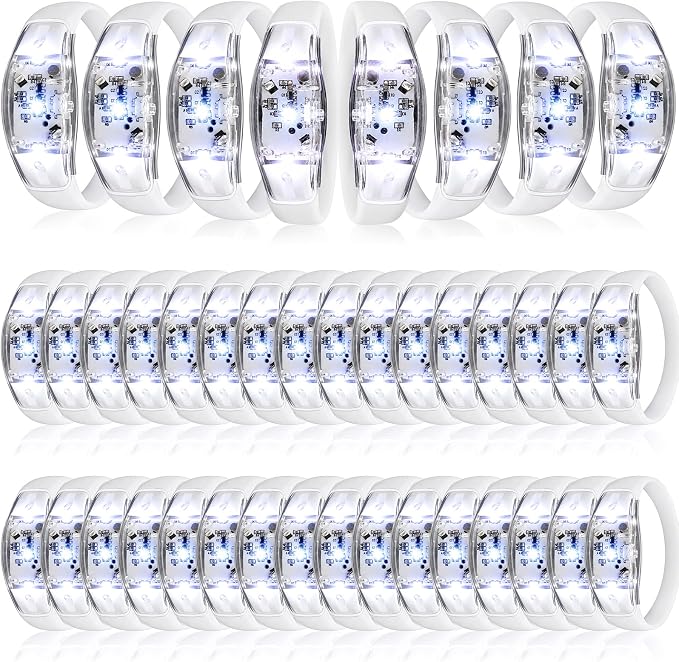 JellyArch 40 Pcs White LED Glow Bracelets, Sound Activated LED Bracelets for Wedding Reception Party Favors, Bridal Shower, Bachelorette Party, Rave, Concert, Birthday and Night Events