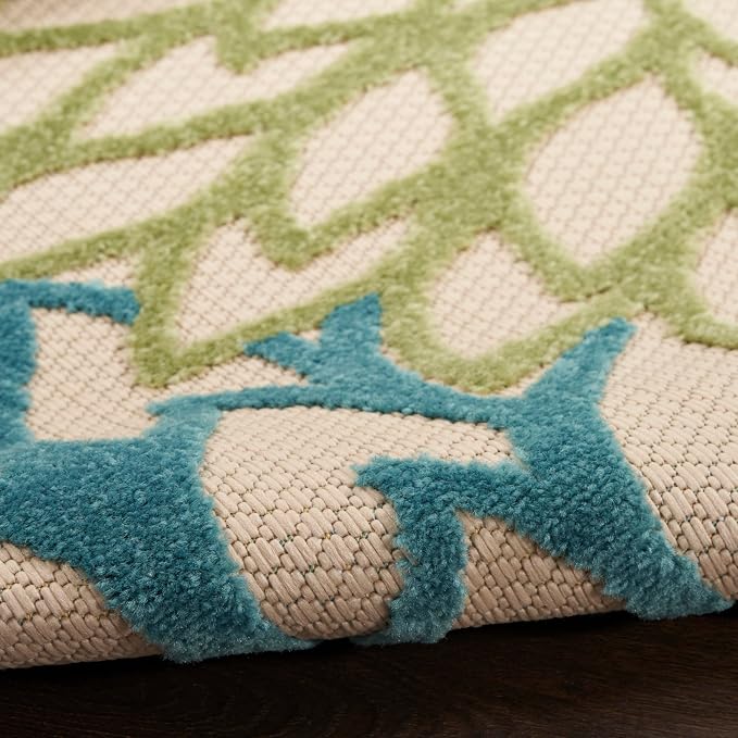Nourison Home Aloha Tropical Indoor/Outdoor Green Multicolor 6' x 9' Area Rug, Easy Cleaning, Non Shedding, Bed Room, Living Room, Dining Room, Backyard, Deck, Patio (6x9)