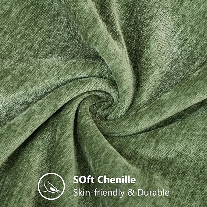decorUhome Soft Chenille Olive Green Throw Pillow Covers 18X18 Set of 2 | Decorative Fall Couch Pillow Covers Solid Dyed Accent Modern Farmhouse Neutral Square Pillow Cases for Sofa