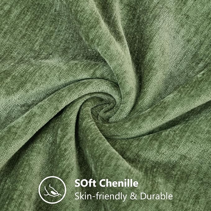 decorUhome Soft Chenille Olive Green Throw Pillow Covers 16X16 Set of 2 | Decorative Fall Couch Pillow Covers Solid Dyed Accent Modern Farmhouse Neutral Square Pillow Cases for Sofa