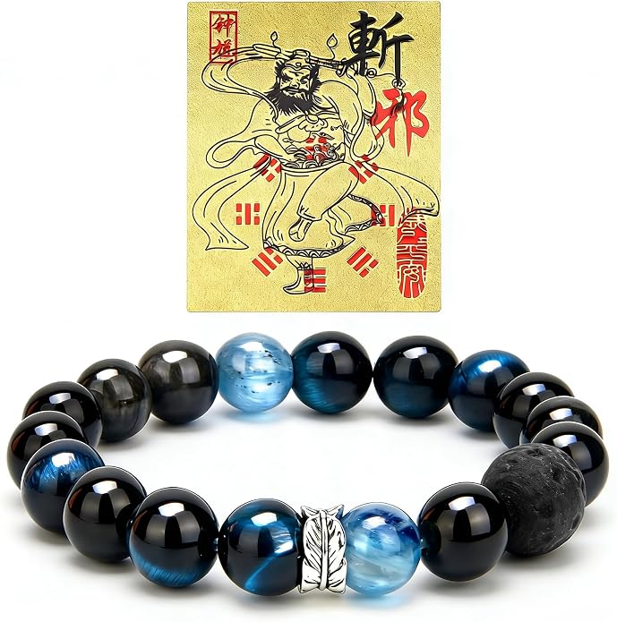 LINGYUAN Feng Shui Wealth and Luck Bracelet with Gold Foil Five Gods Amulet-Red Agate Cinnabar Gemstone Bracelet for Prosperity, Protection & Success, Lucky Charm Gift for Men & Women