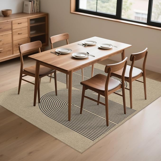 Easy Jute Rug for Pet Homes: 5x7 Outdoor Rug - Black Stripes | Washable Design Cuts Your Cleaning Time by 75% and Maintain Shape and Texture after 50 Washes