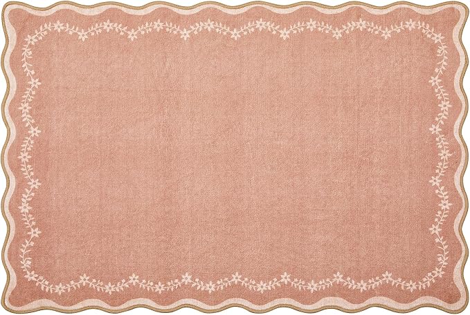 GarveeHome Scalloped Entryway Rug 2x3 Floral Washable Front Door Entry Rug | Indoor Entrance Carpet Non-Slip Low Pile Throw Rugs for Kitchen Floor, Powder Room, Entry, Bathroom, Kids Room
