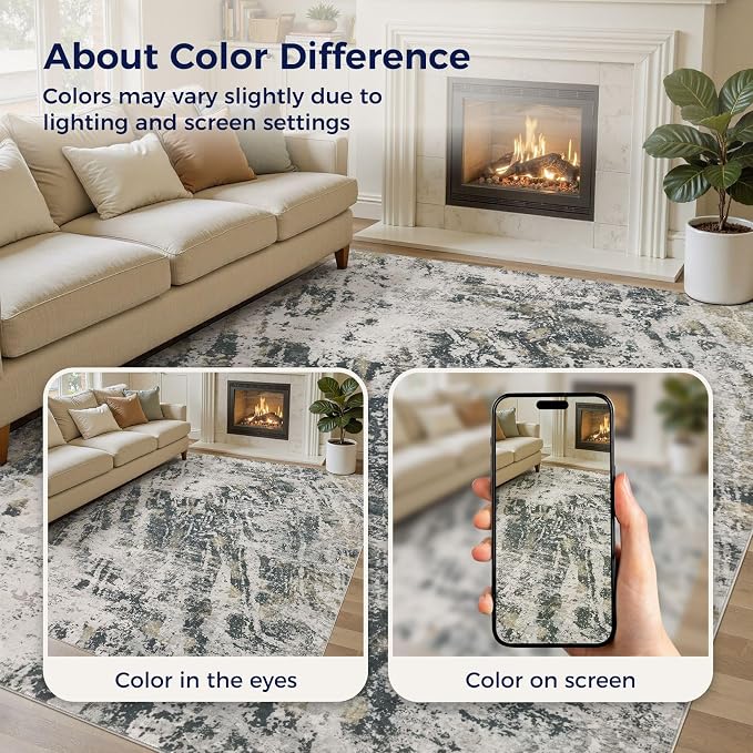 DMOYEST Area Rug Living Room Rugs - 10x12 Large Soft Indoor Neutral Modern Abstract Low Pile Washable Rug Carpet for Bedroom Dining Room Farmhouse Home Office-Black Gold/Grey