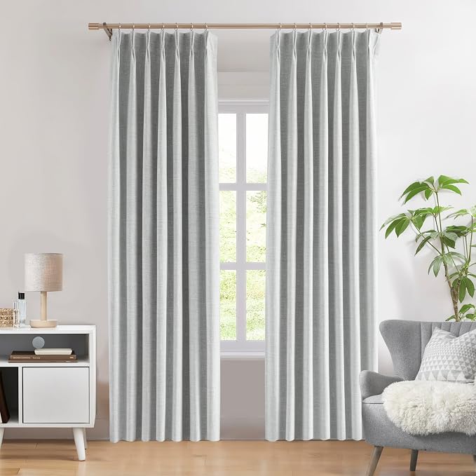 WEST LAKE Silver Grey Pinch Pleated 95% Blackout Window Curtain Panels | Triple Weave Textured Heavy Chenille Room Darkening Drapes,French Pleat Bedroom Window Treatment,Back Tabs,40"Wx84"Lx2