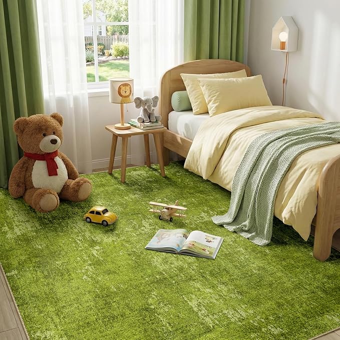 RELEANY Washable Area Rugs 8'x10' Non-Slip Modern Abstract Soft for Living Room Entryway Bedroom Kitchen, Print Pattern, Grass Green