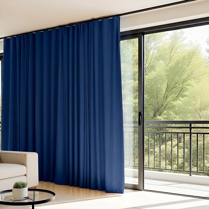 Room Divider Curtains Flexible Ceiling Tracks Set Curtain Track Ceiling Mount Blackout Curtain for Living Room Bedroom Ceiling Curtain Rod Privacy Dividers Panels W120xH96 Navy Blue Drape&Black Rail