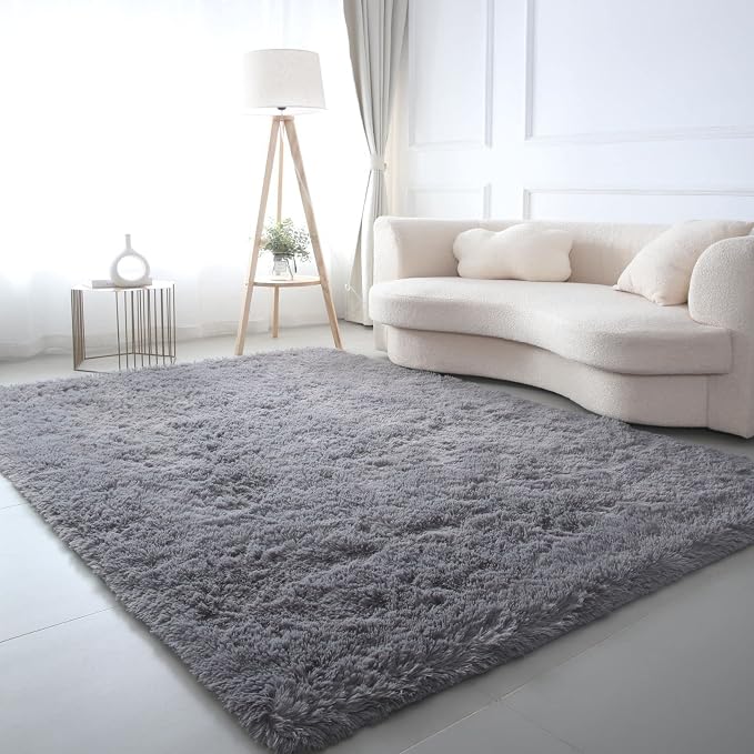 Grey Area Rug for Living Room 6x9 - Soft Shag Non-Skid Carpet | Cloud-Soft Comfort: Microfiber Memory Foam - Bare Feet Love The Sink-In Softness Your Whole Family Enjoys Every Day