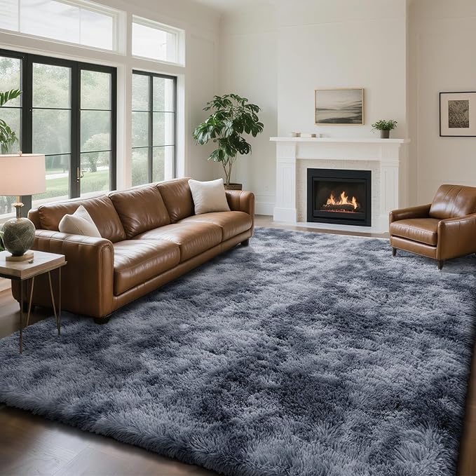 yongyangjuxin Fluffy Rug Shag Area Rug, Mottling Dark Grey 6x9 Area Rugs for Living Room, Large Shag Area Rugs for Bedroom Room Home Decor, Upgrade Anti-Skid Rectangular Fuzzy Rugs