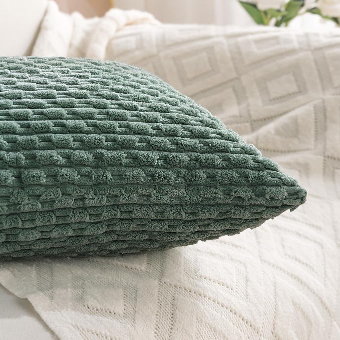 Set of 4 Teal Green Decorative Throw Pillow Covers 16x16 Inch Corduroy Pillow Covers for Bed Couch Sofa Living Room Soft Square Cushion Cases