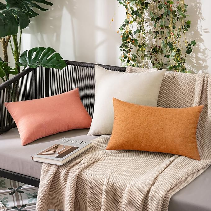 MIULEE Pack of 2 Decorative Outdoor Solid Waterproof Throw Pillow Covers Spring Valentine Faux Linen Garden Farmhouse Cushion Cases for Patio Tent Balcony Couch Sofa 18x18 Inch Blush Pink