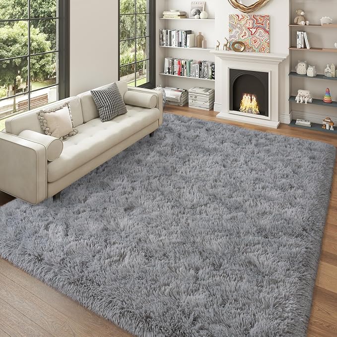 Dssimo Area Rug for Living Room 4x6 Grey Rugs for Bedroom, | Soft Fluffy Shag Non-Slip Carpet for Kids,Girls Boys and Teens Decorations Aesthetic for Dorm Nursery Classroom