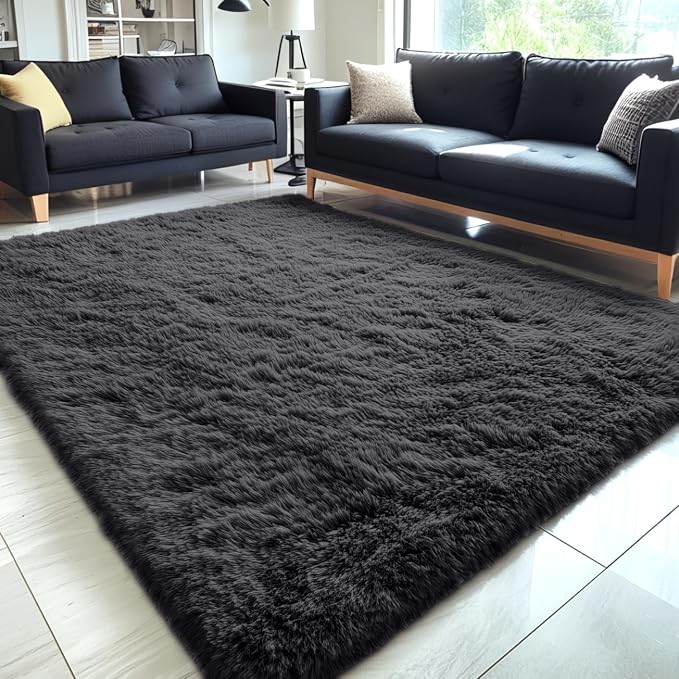 OLANLY 5x9 Machine Washable Large Area Rugs for Living Room, Bedroom, Soft Fluffy Shaggy Bedside Rug, Indoor Floor Carpet for Kids Girls and Boys, Dorms, Nursery, Home Decor Aesthetic, Black