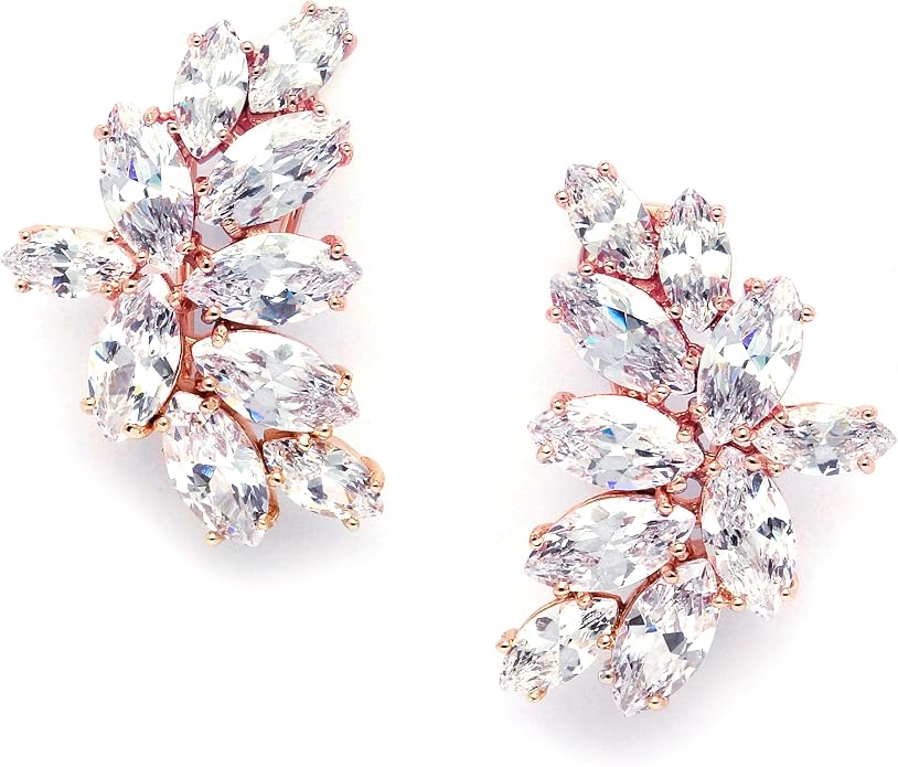 Mariell Clip-On Cubic Zirconia Crystal Bridal Earrings, Marquise Shape CZ Curved Clusters, Women Earrings for Wedding, Bridesmaids, Homecoming, Mother of the Bride