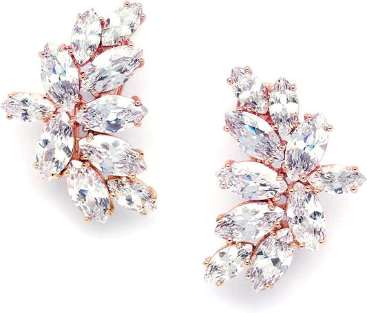 Mariell Clip-On Cubic Zirconia Crystal Bridal Earrings, Marquise Shape CZ Curved Clusters, Women Earrings for Wedding, Bridesmaids, Homecoming, Mother of the Bride