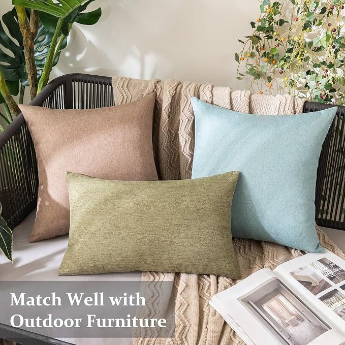 MIULEE Pack of 2 Decorative Outdoor Solid Waterproof Throw Pillow Covers Spring Euro Sham Faux Linen Garden Farmhouse Cushion Cases for Summer Patio Tent Balcony Couch Sofa 22x22 Inch Teal