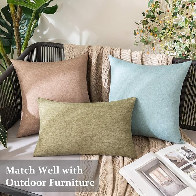 MIULEE Pack of 2 Decorative Outdoor Solid Waterproof Throw Pillow Covers Faux Linen Garden Farmhouse Cushion Cases for Patio Tent Balcony Couch Sofa 18x18 Inch Khaki