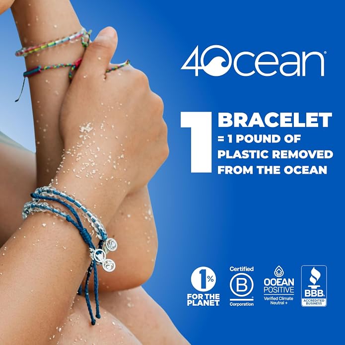 4ocean Beaded Bracelet - Removes 1 Pound of Ocean Plastic - Handcrafted, Adjustable Unisex Recycled-Jewelry - Supports Marine Life Conservation Through Ocean Plastic Removal